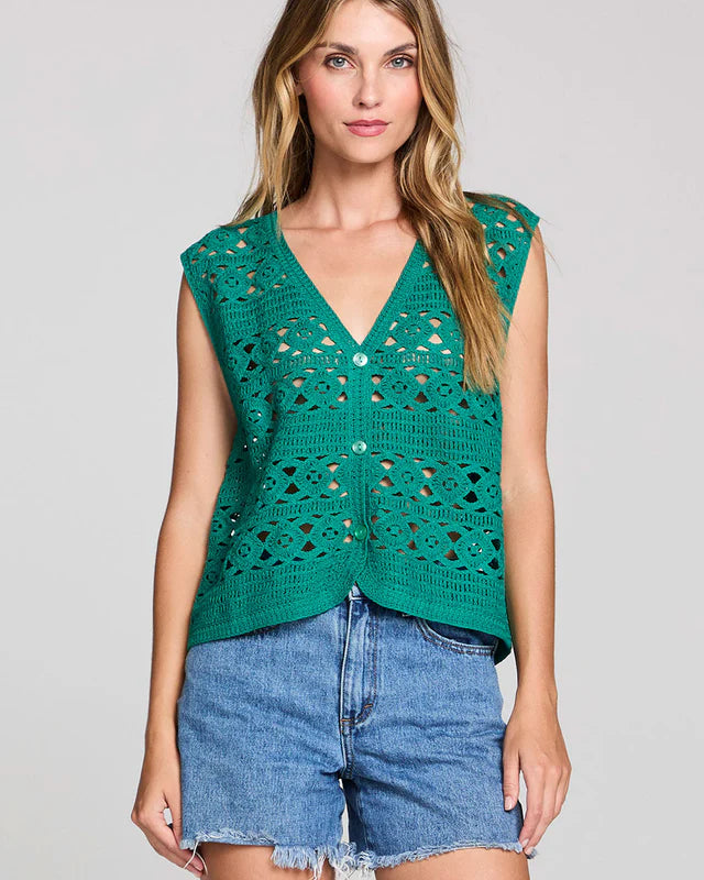 SALTWATER LUXE CHELSEE CROCHET VEST - JADE