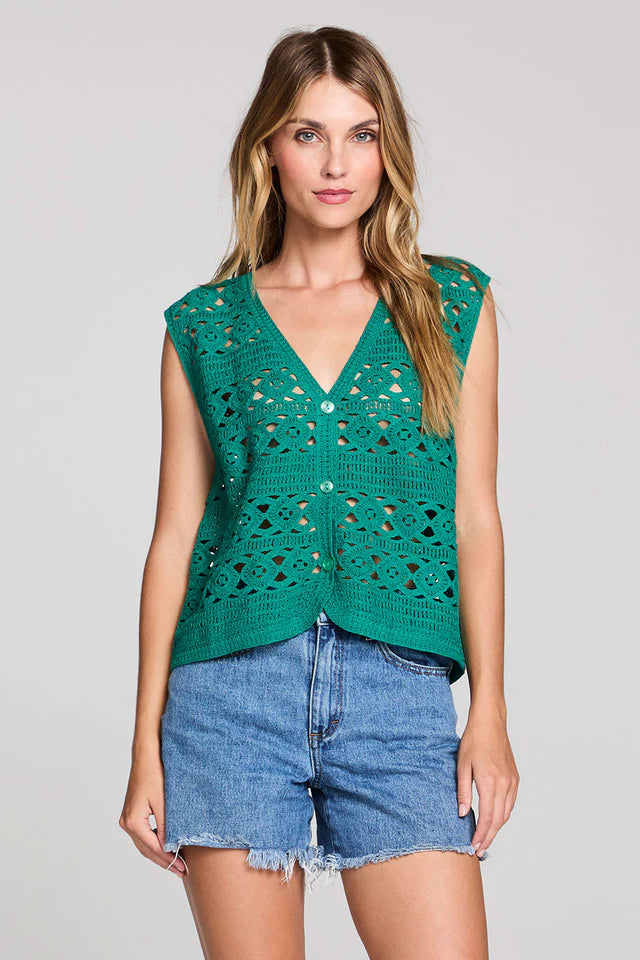 SALTWATER LUXE CHELSEE CROCHET VEST - JADE