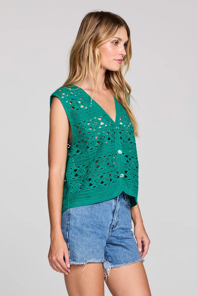 SALTWATER LUXE CHELSEE CROCHET VEST - JADE