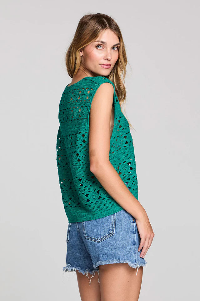 SALTWATER LUXE CHELSEE CROCHET VEST - JADE