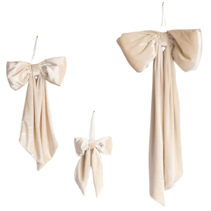 VELVET FABRIC BOW - CREAM