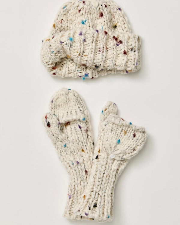 FREE PEOPLE SPECKLED HAT + MITT SET - IVORY