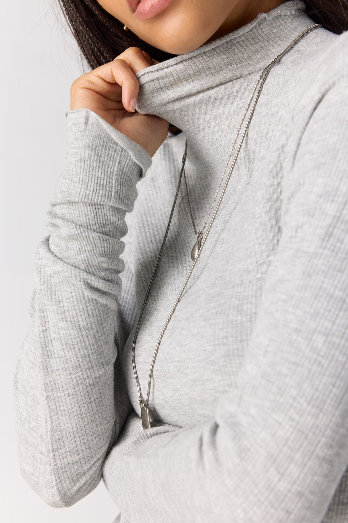 FREE PEOPLE SO SOFT SEAMLESS MOCK NECK TOP - HEATHER GREY
