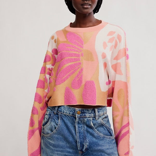 FREE PEOPLE MIA PULLOVER - CORAL KISS COMBO