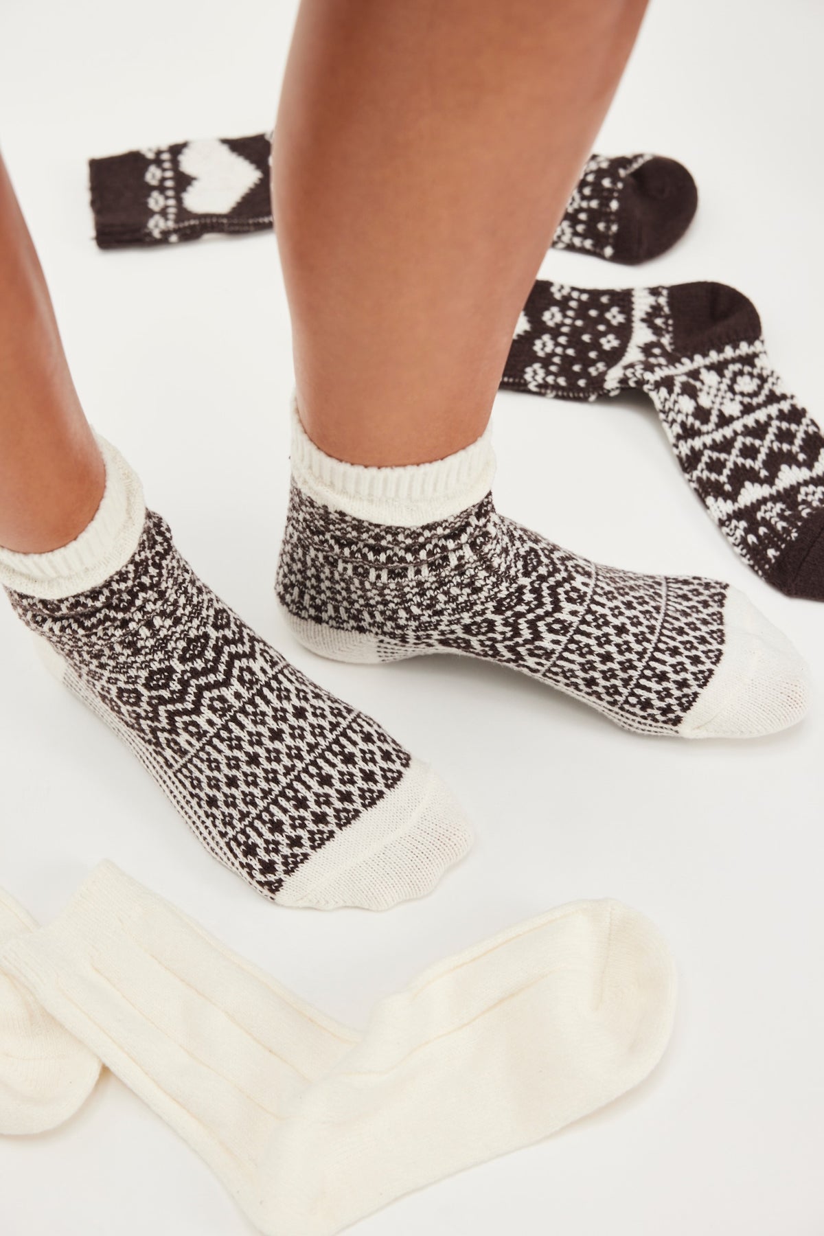 FREE PEOPLE NORDIC KNIT SOCK SET - NEUTRAL COMBO