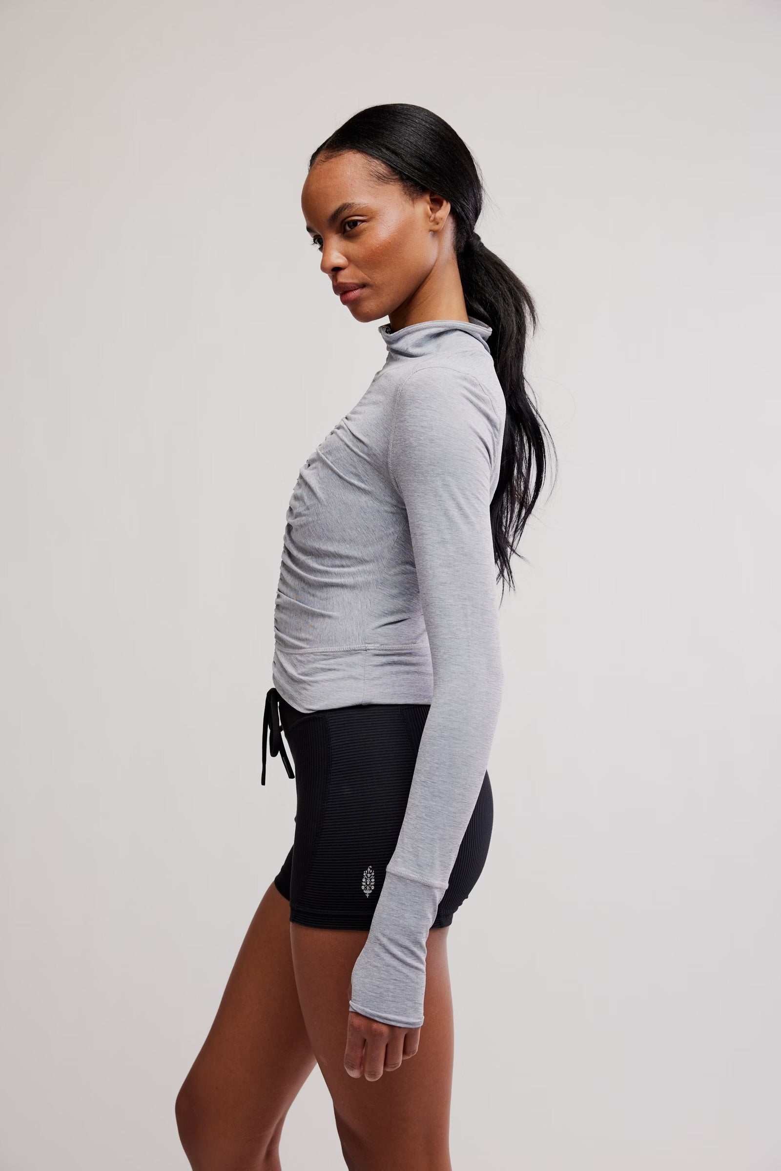 FREE PEOPLE TEMPO RUCHED HALF ZIP PULLOVER - HEATHER GREY