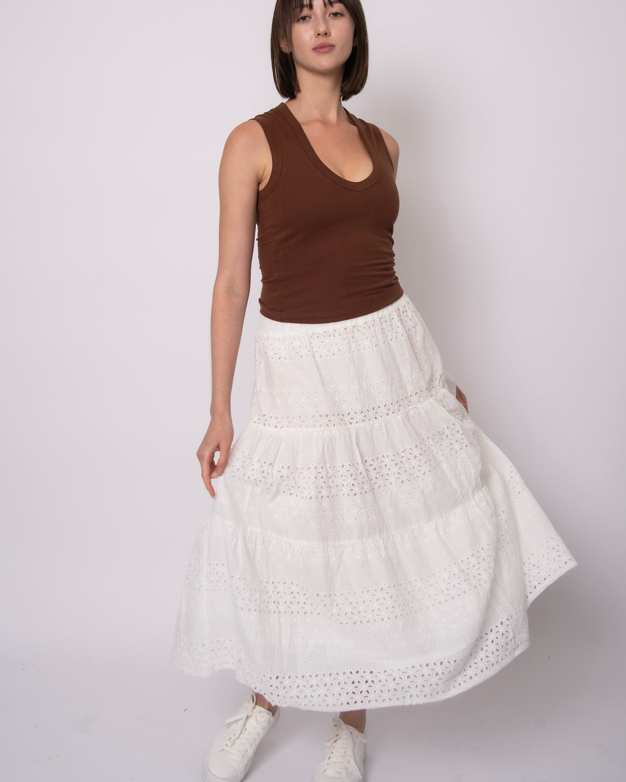 AMALI PULL ON TIERED MAXI SKIRT - WHITE