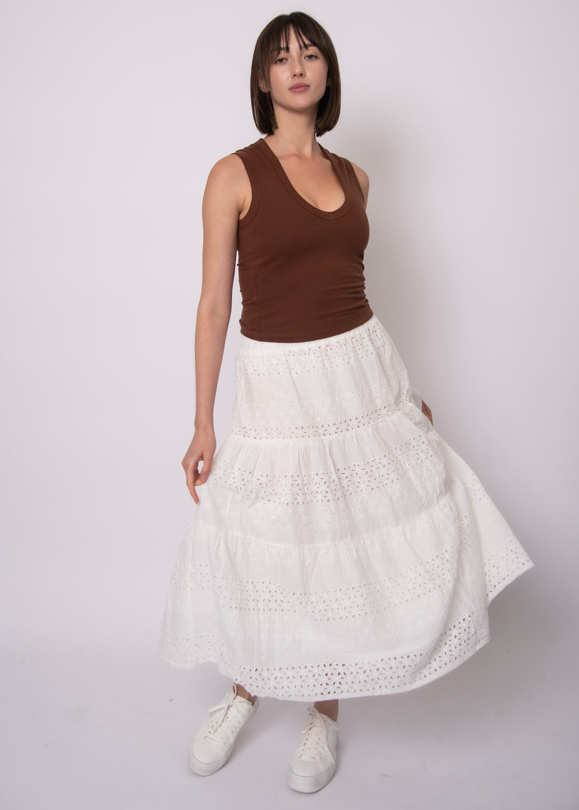 AMALI PULL ON TIERED MAXI SKIRT - WHITE