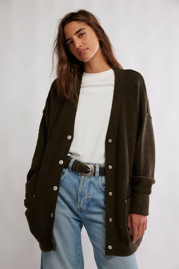 FREE PEOPLE BLAZING CARDI - DARK GREEN