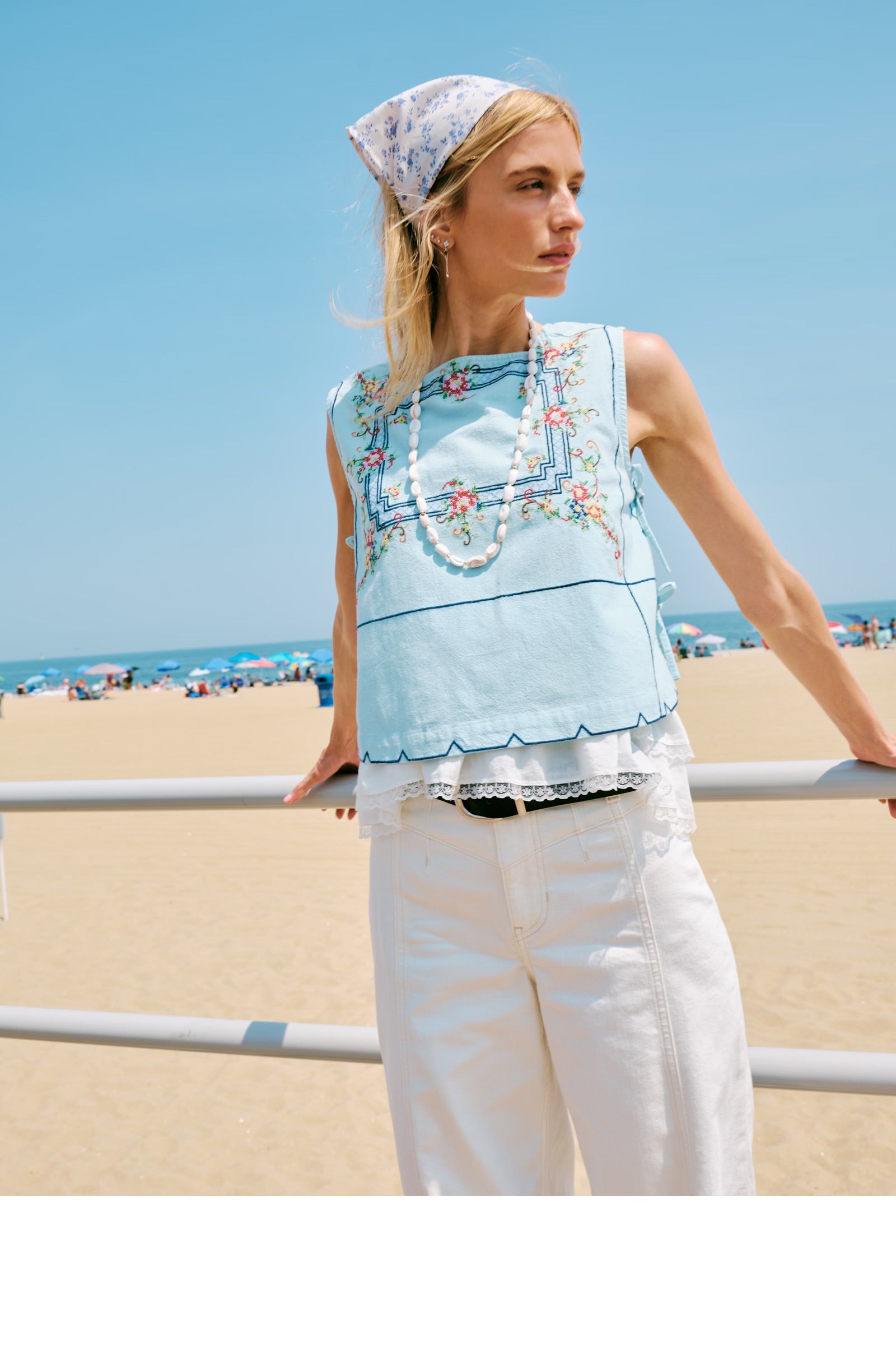 FREE PEOPLE GARDEN WALL TOP - BLUE COMBO