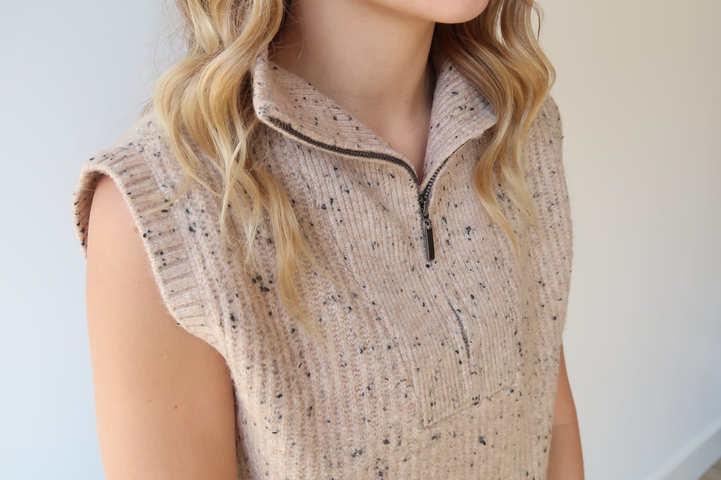 ENID 1/2 ZIP VEST - CREAM FLECK