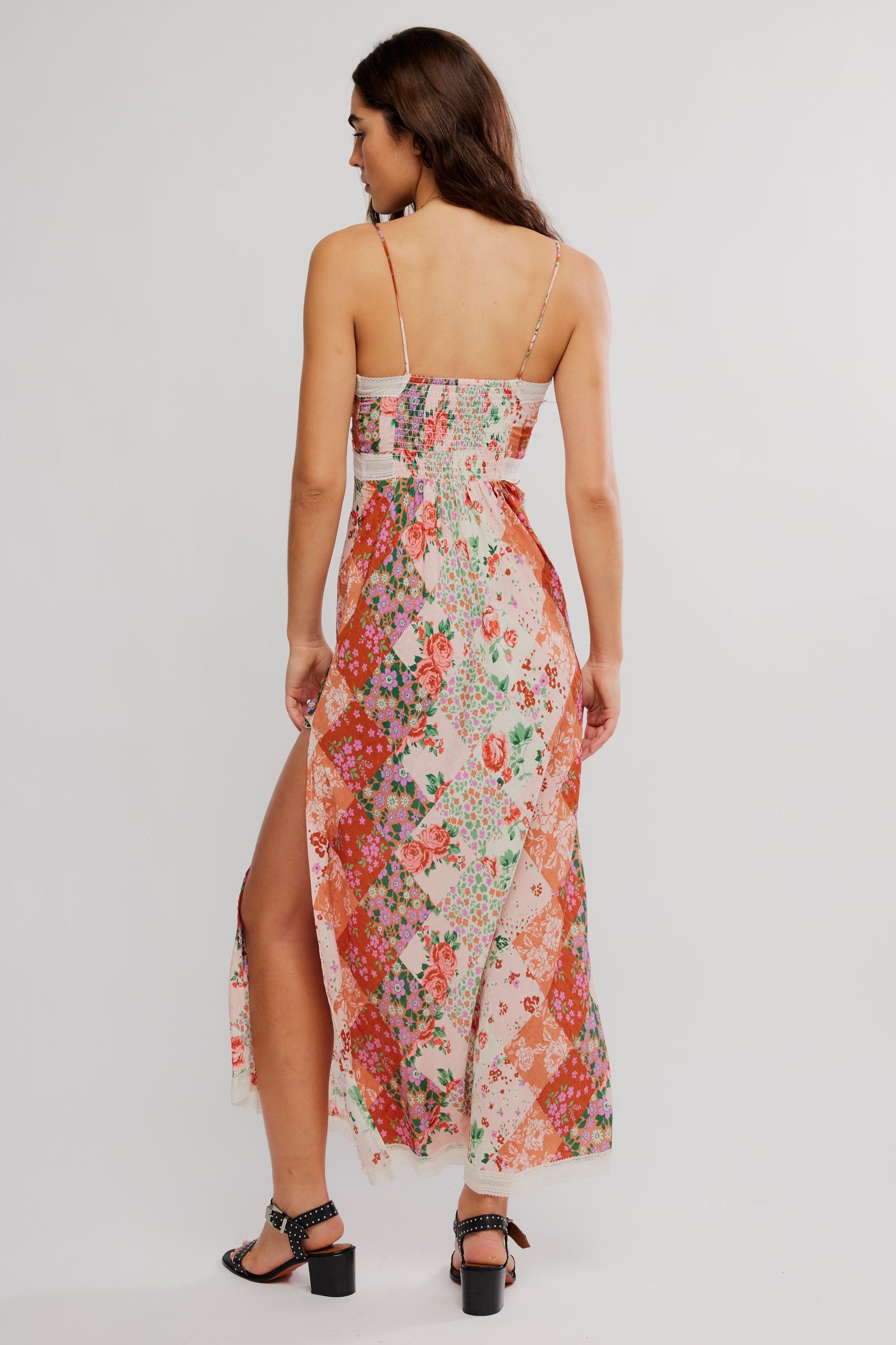 FREE PEOPLE DAISY FIELDS MAXI DRESS - BROWN COMBO