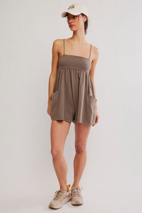 FREE PEOPLE HOT SHOT STRAPPY ROMPER - PEWTER