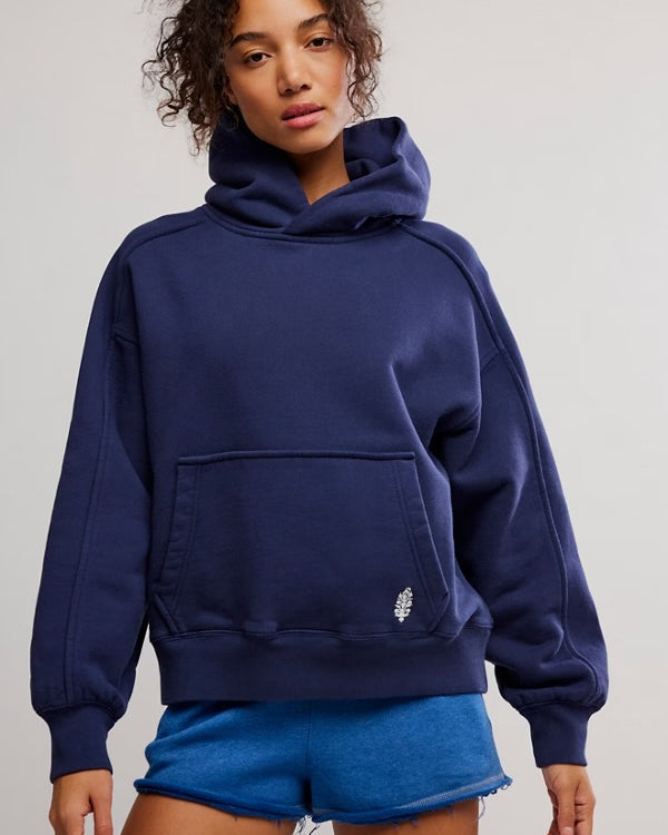 FREE PEOPLE A CUT ABOVE HOODIE - MIDNIGHT NAVY