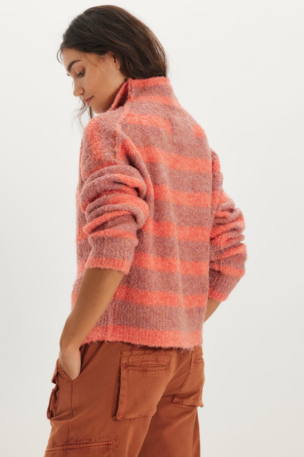 FREE PEOPLE BUTTON COLLECTION CARDI - PEACH COMBO