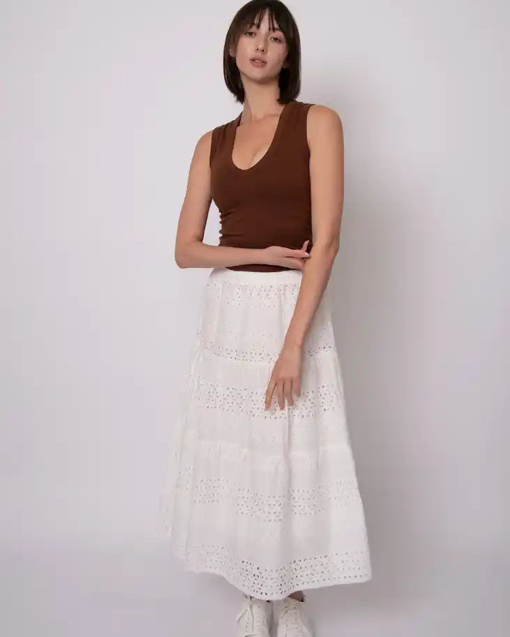 AMALI PULL ON TIERED MAXI SKIRT - WHITE