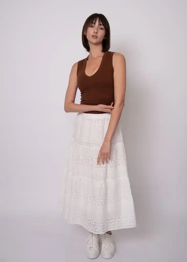AMALI PULL ON TIERED MAXI SKIRT - WHITE