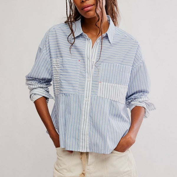 FREE PEOPLE ANNIE BABYDOLL BLOUSE - IVORY COMBO