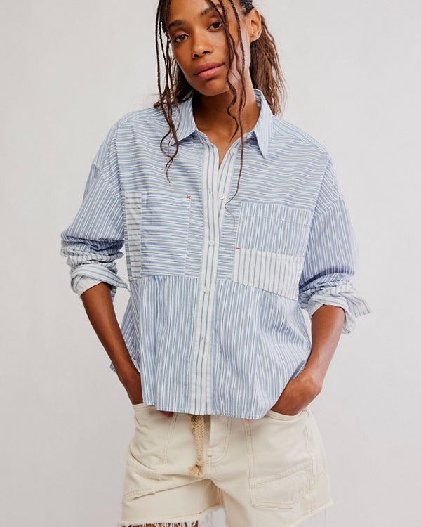 FREE PEOPLE ANNIE BABYDOLL BLOUSE - IVORY COMBO