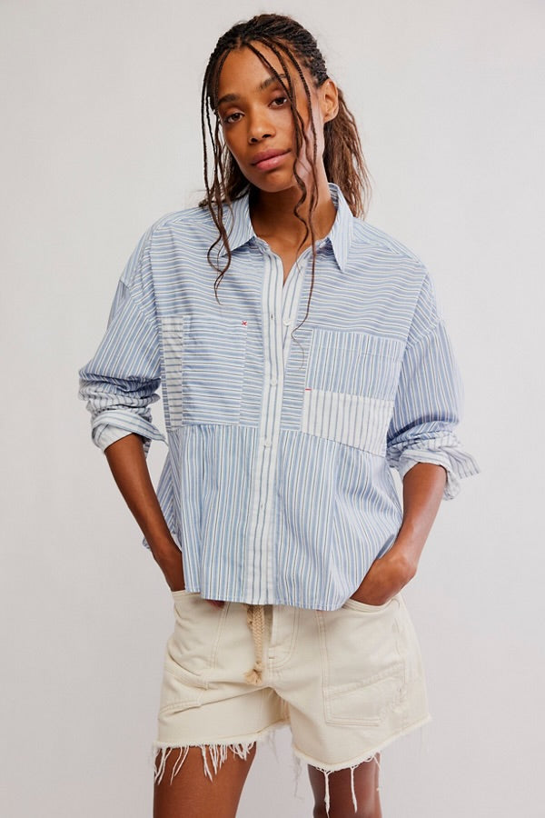 FREE PEOPLE ANNIE BABYDOLL BLOUSE - IVORY COMBO