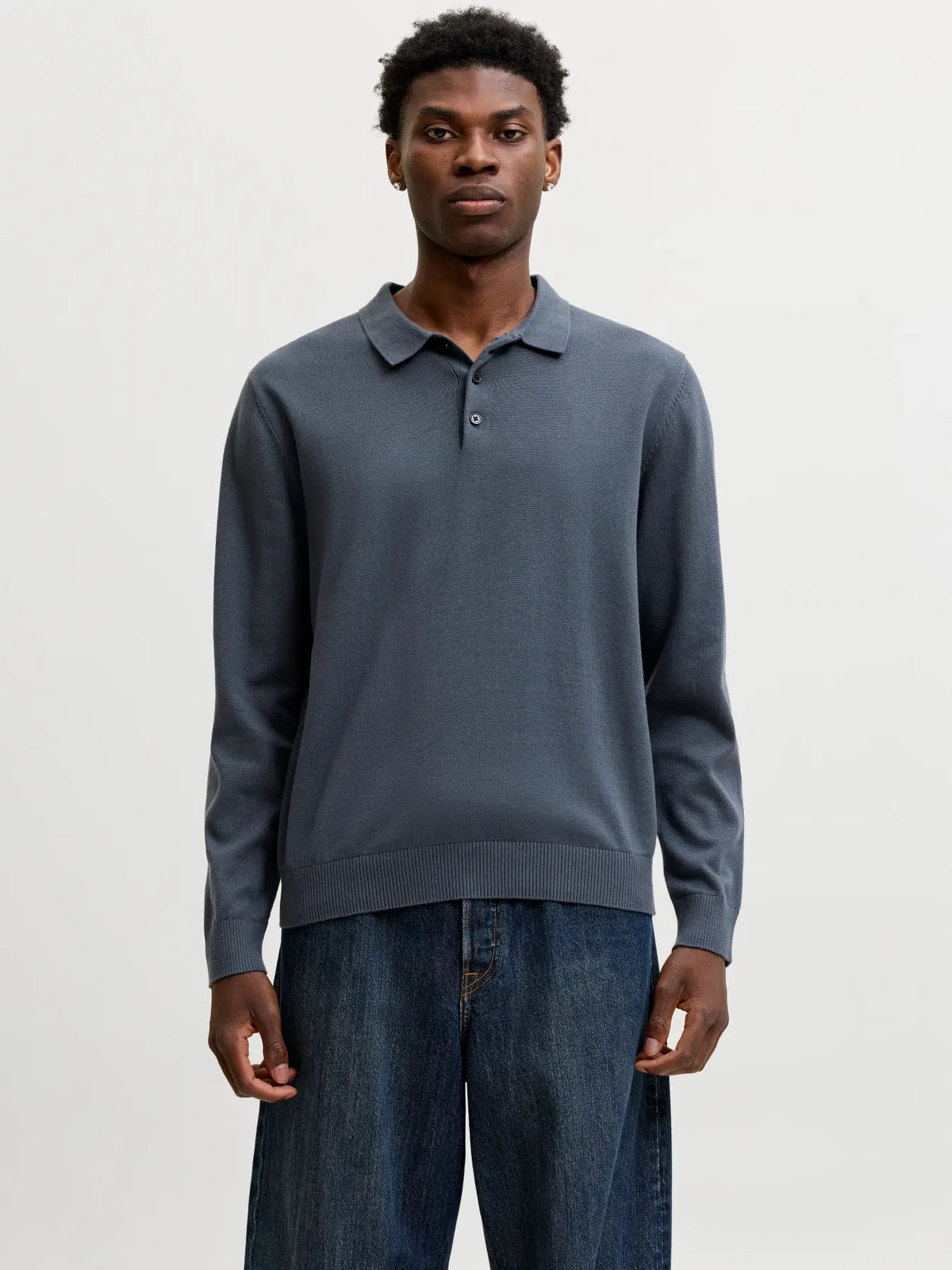 JJ BASIC KNIT LS POLO - TURBULENCE