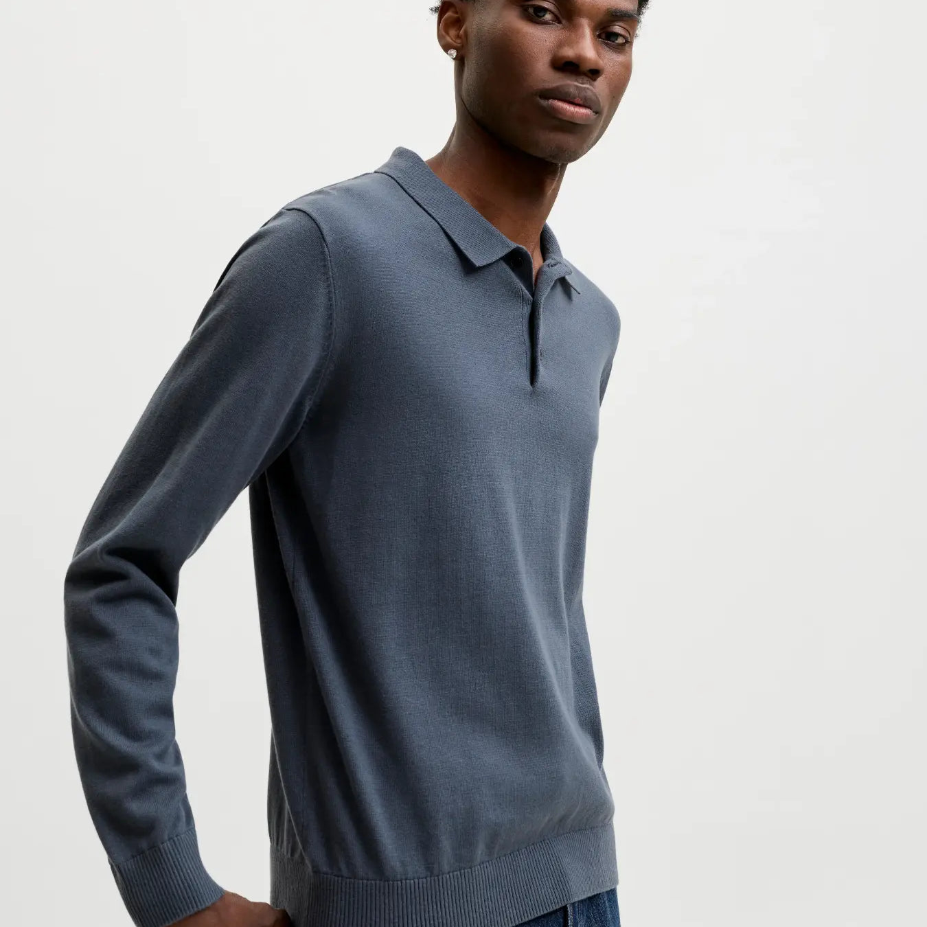 JJ BASIC KNIT LS POLO - TURBULENCE