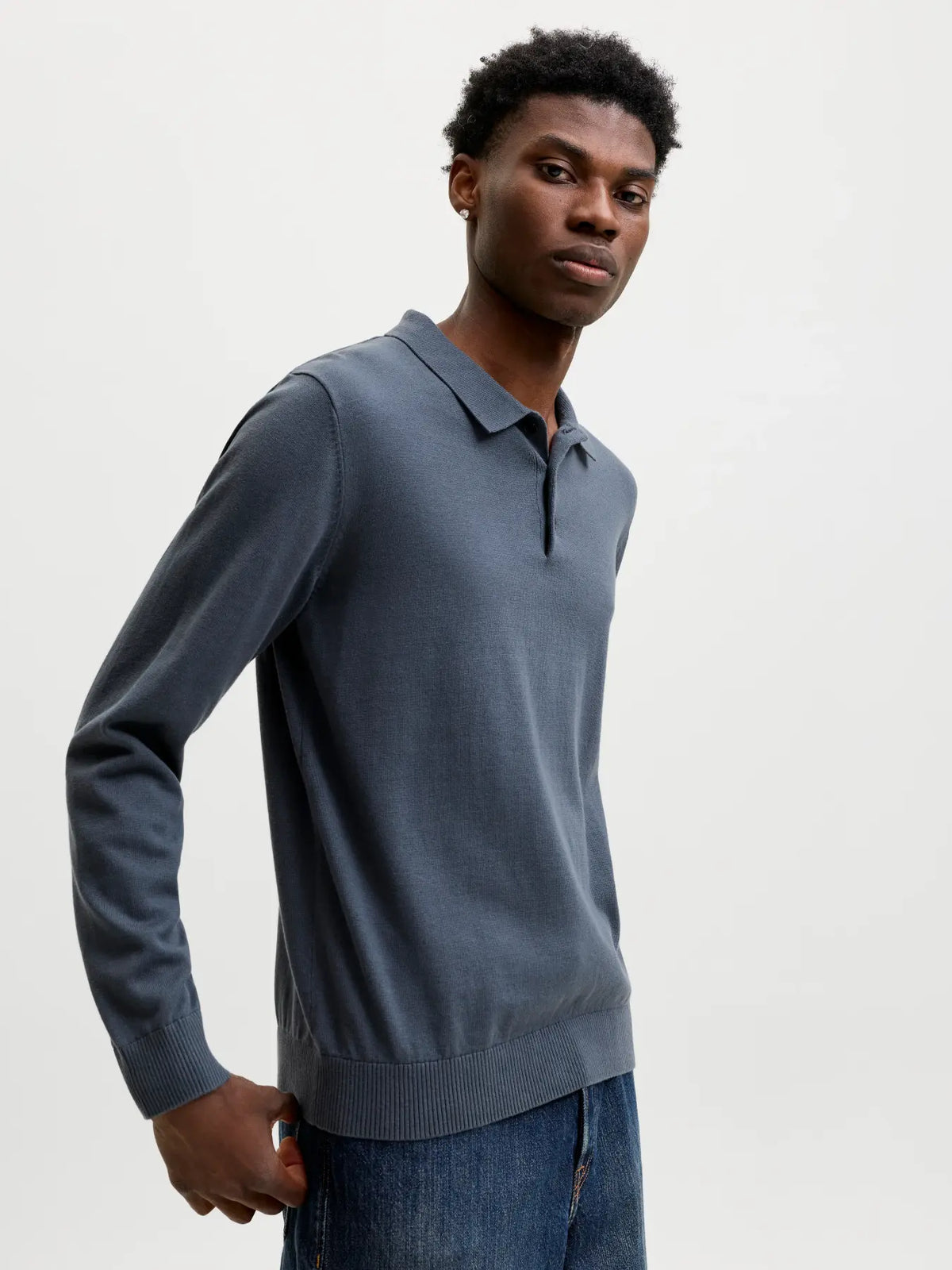 JJ BASIC KNIT LS POLO - TURBULENCE