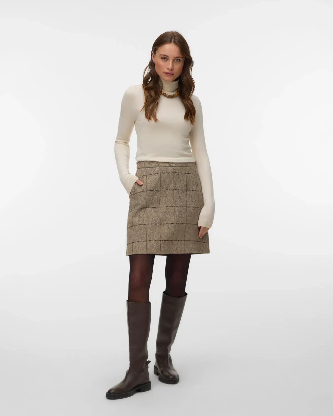 VM GEMMA PLAID WOOL SKIRT - LIGHT GREY MELANGE