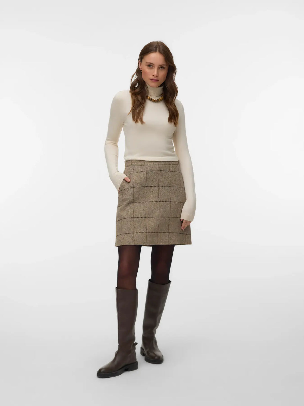 VM GEMMA PLAID WOOL SKIRT - LIGHT GREY MELANGE