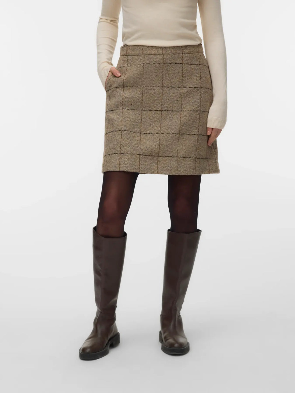 VM GEMMA PLAID WOOL SKIRT - LIGHT GREY MELANGE