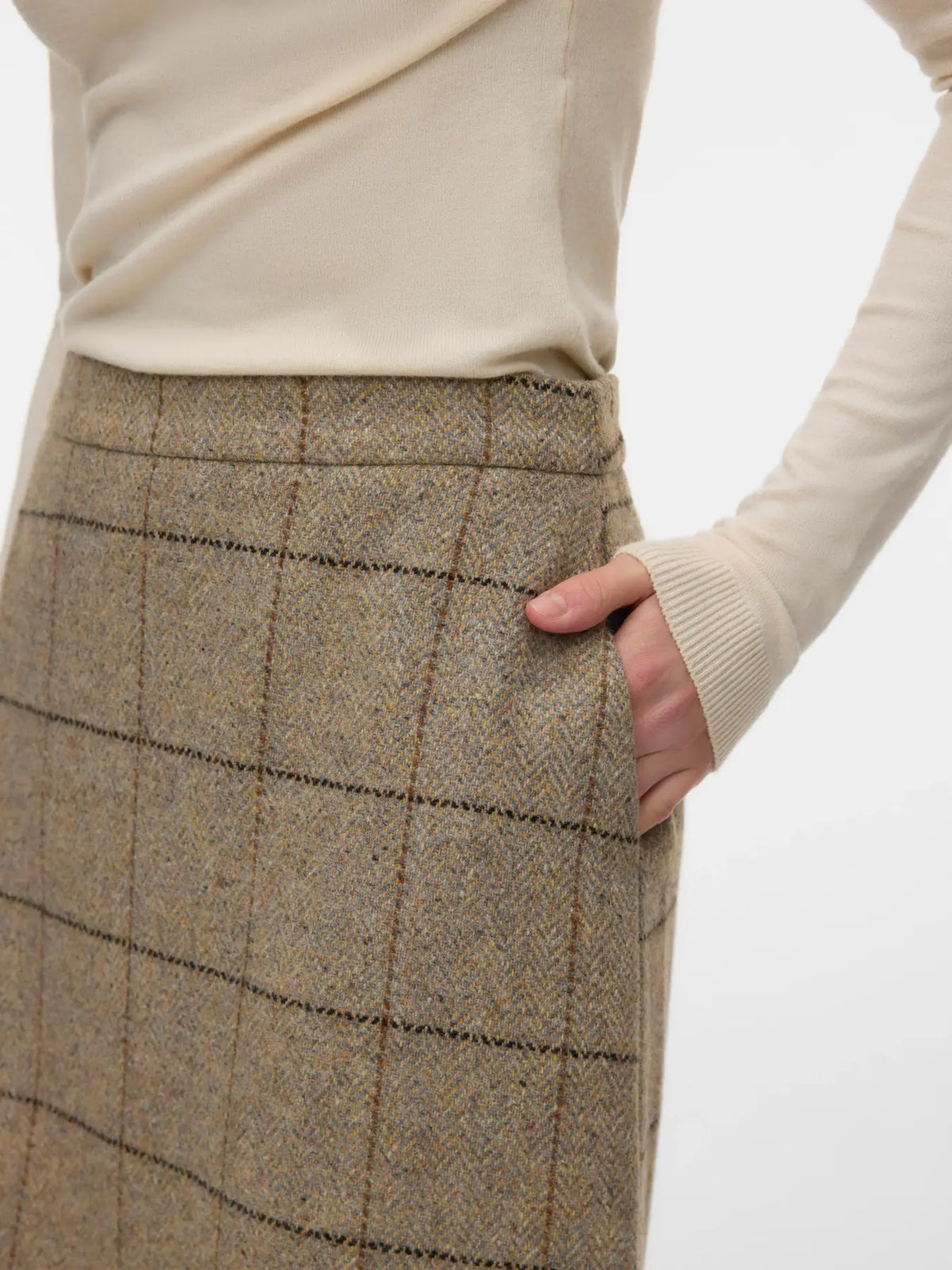 VM GEMMA PLAID WOOL SKIRT - LIGHT GREY MELANGE