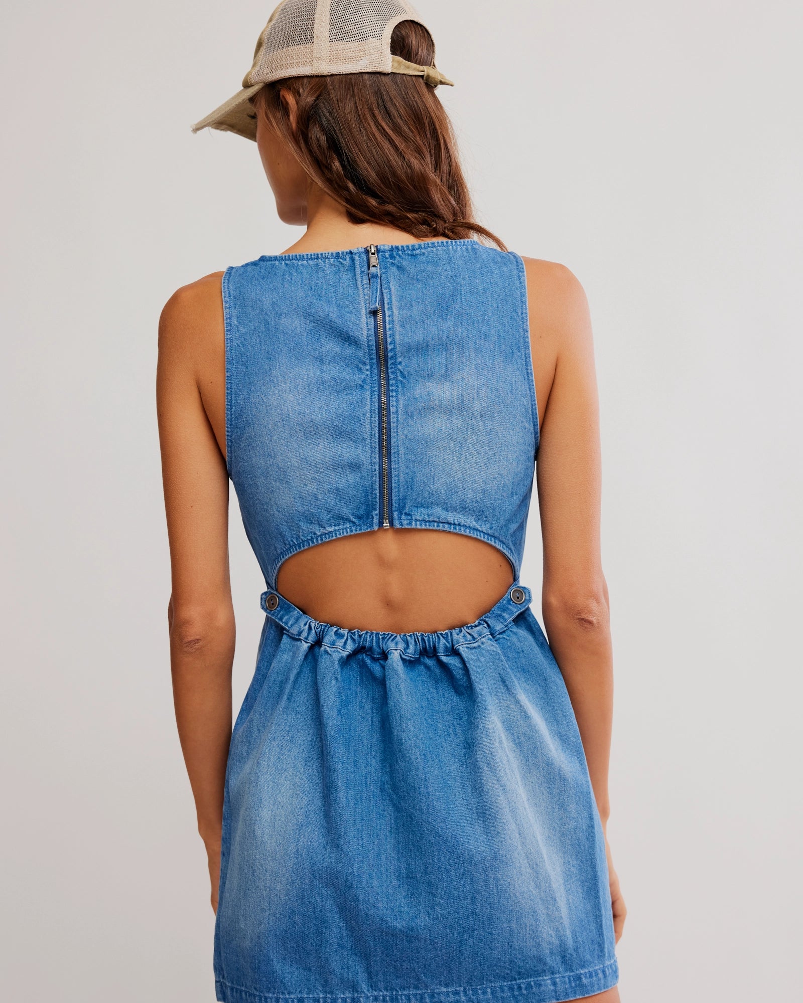 FREE PEOPLE ATLAS DENIM MINI DRESS - BLUE FADE