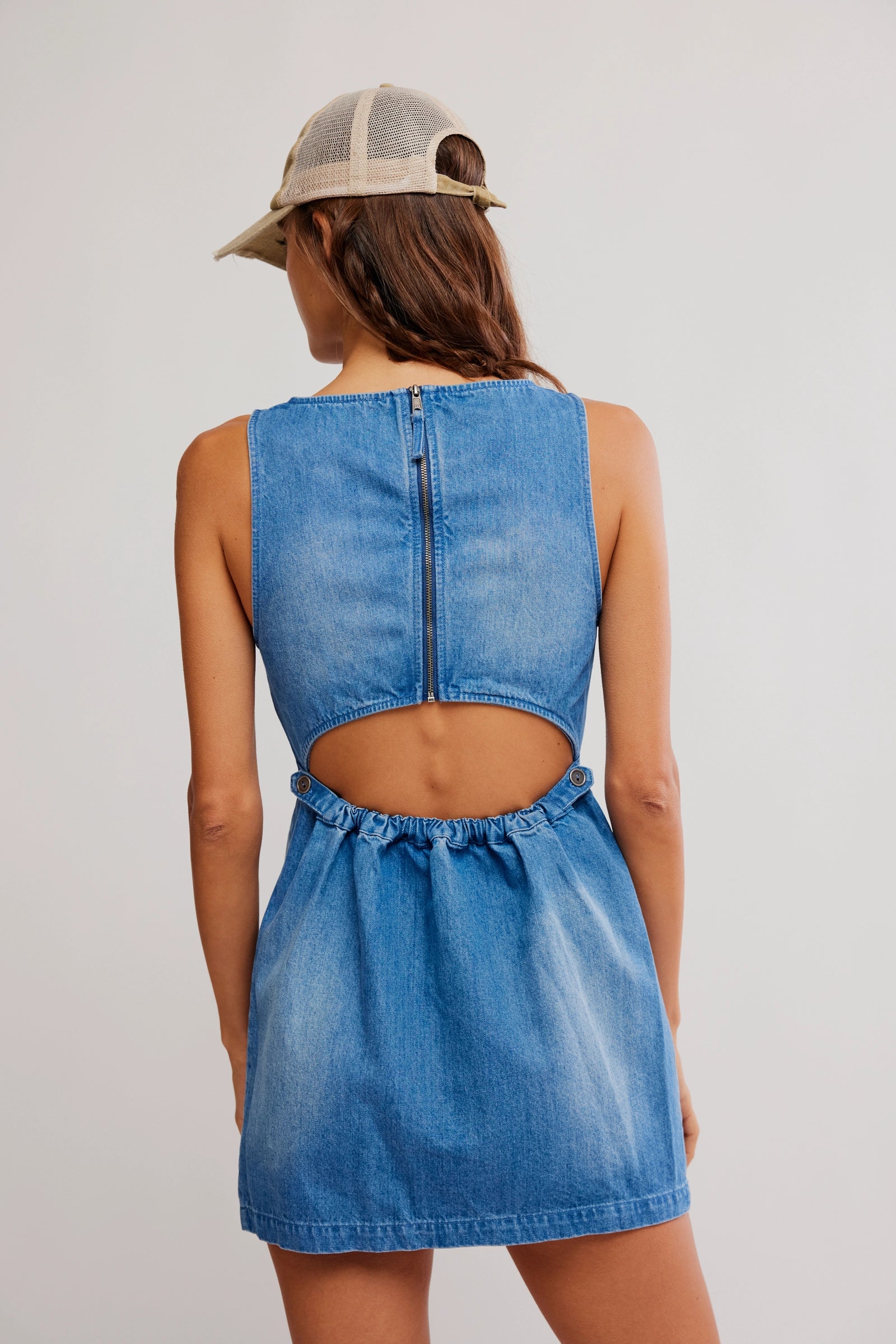 FREE PEOPLE ATLAS DENIM MINI DRESS - BLUE FADE