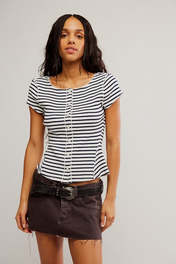 FREE PEOPLE MOST WANTED STRIPED CARDI - BLACK WHITE