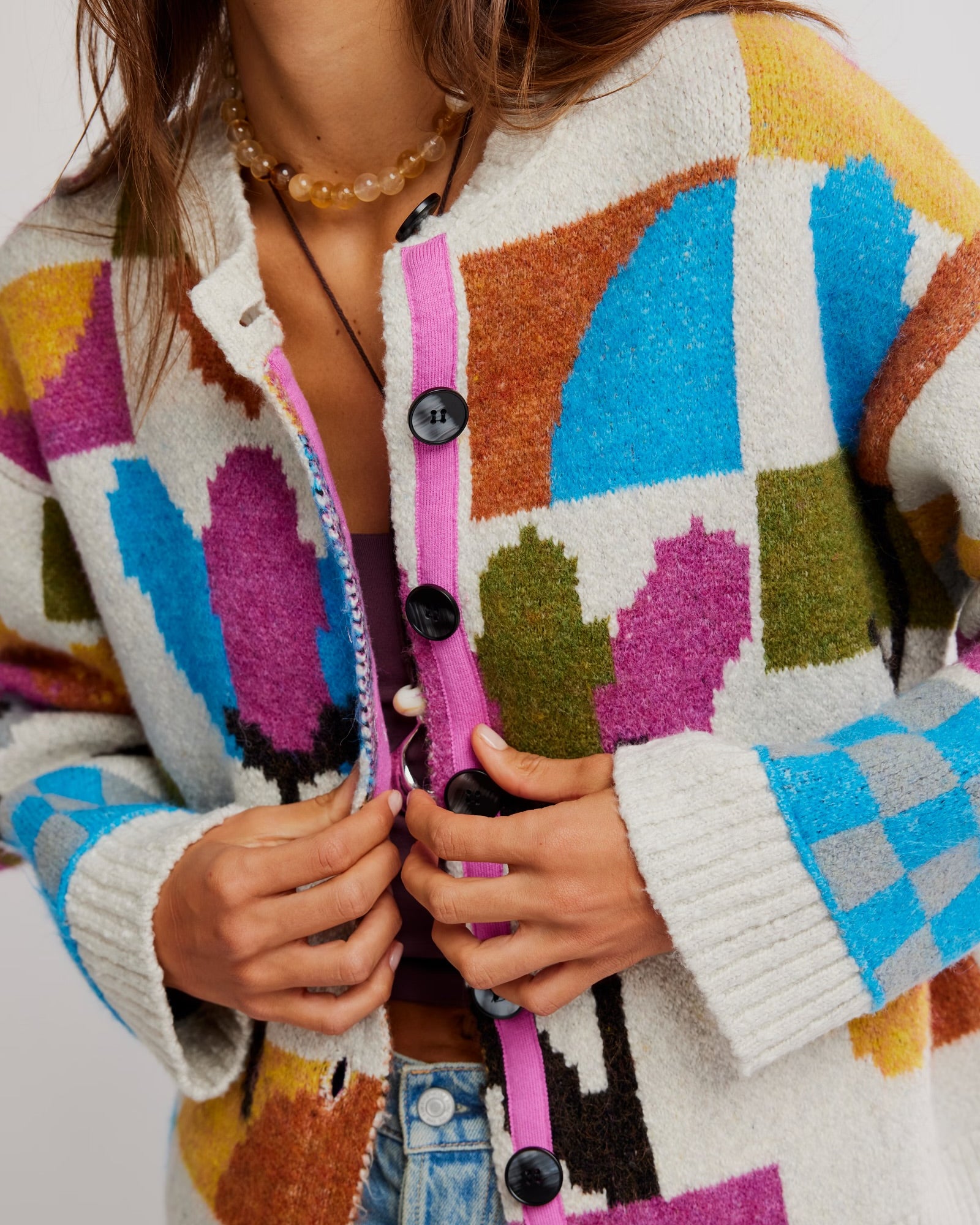 FREE PEOPLE TULIP WHIRL CARDIGAN - IVORY COMBO