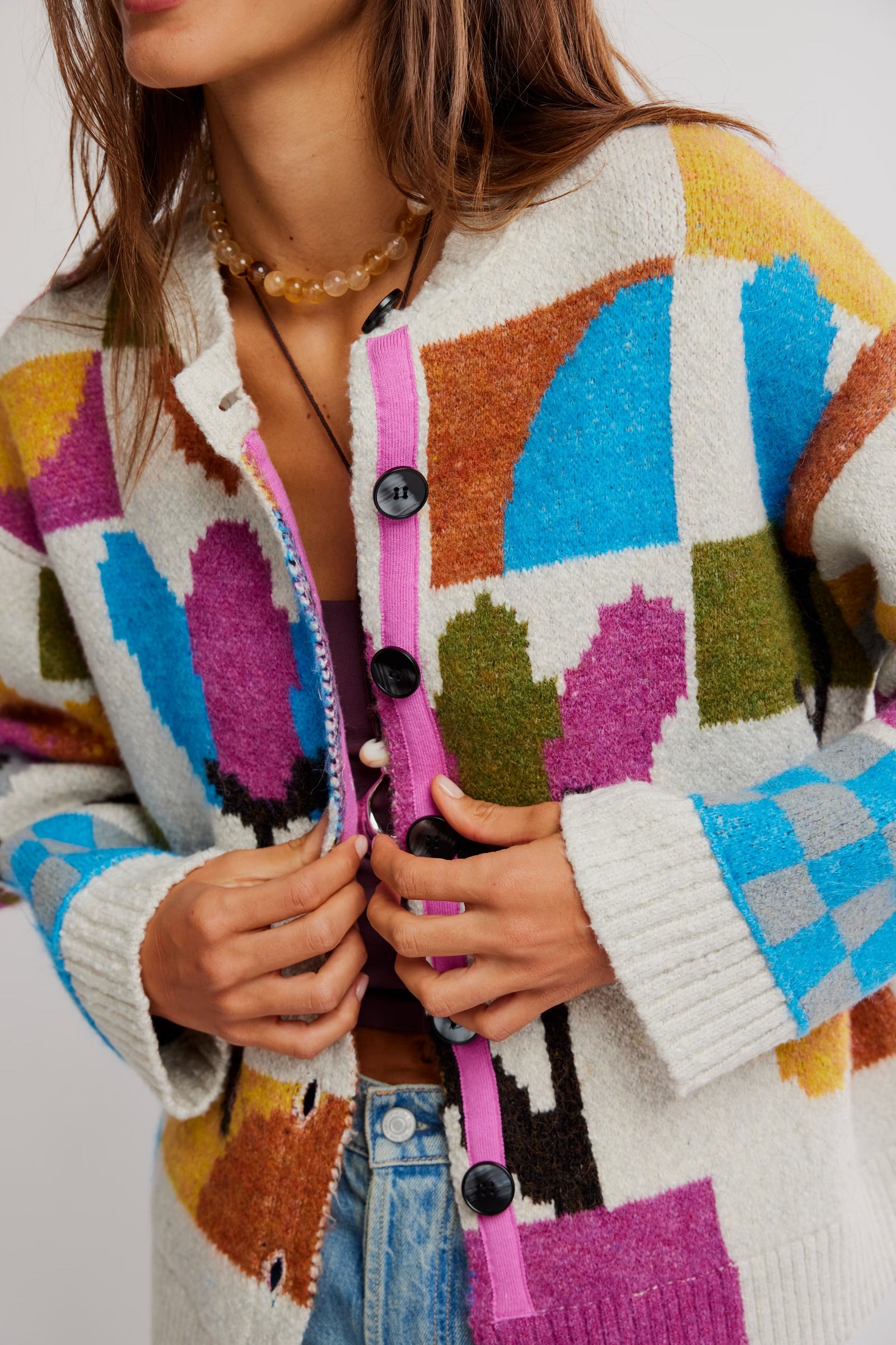 FREE PEOPLE TULIP WHIRL CARDIGAN - IVORY COMBO