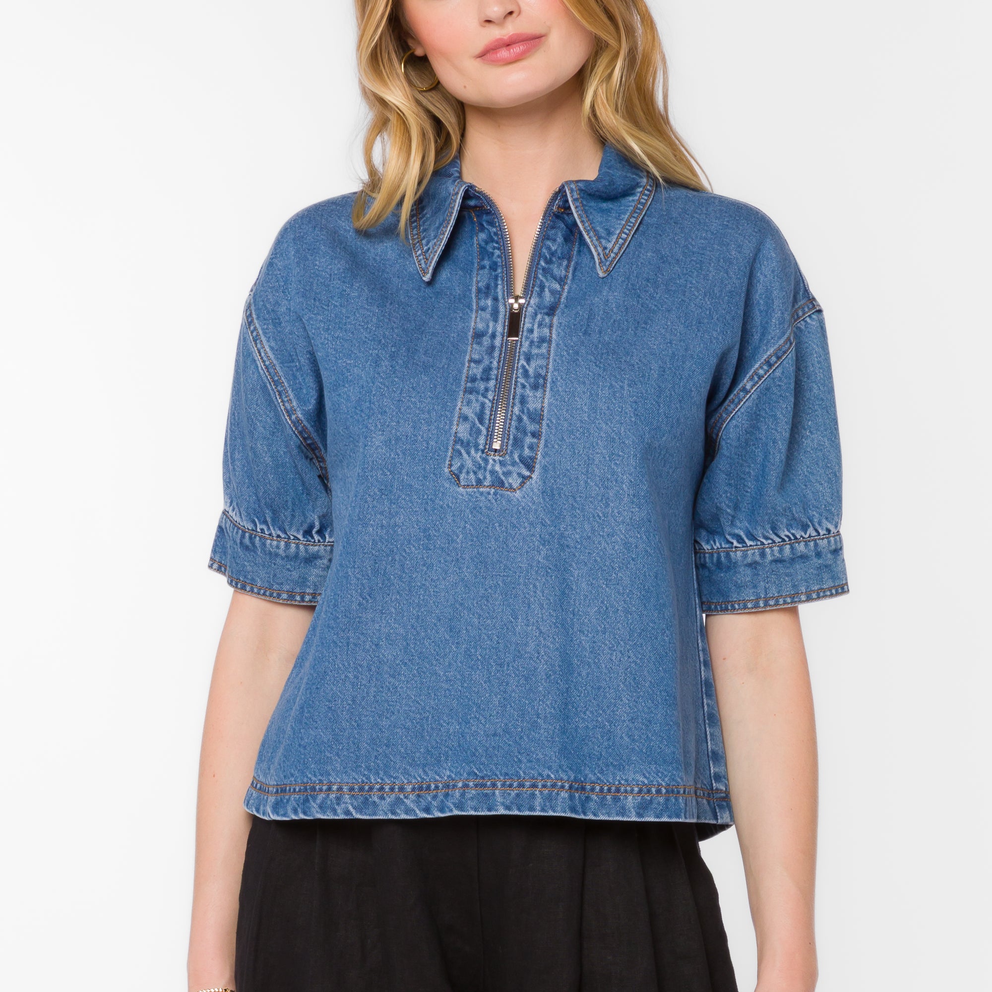 VELVET HEART ELVIE DENIM SHIRT - MEDIUM WASH