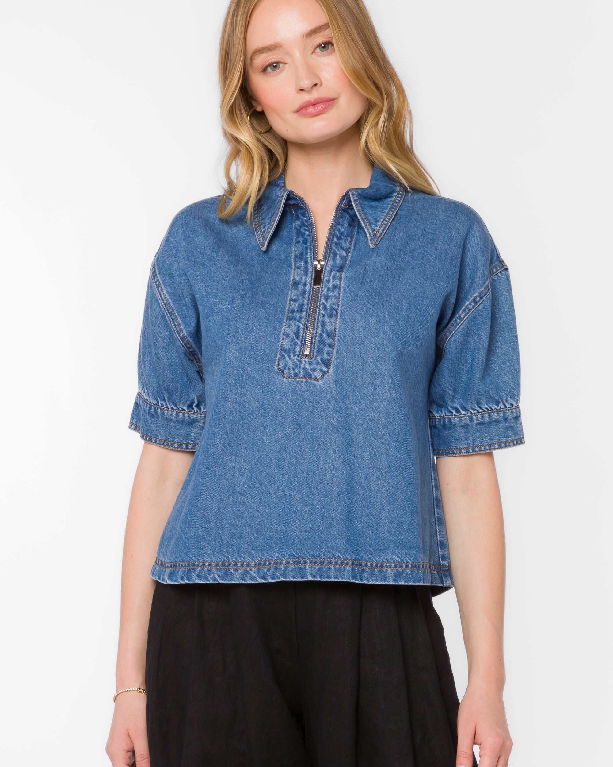 VELVET HEART ELVIE DENIM SHIRT - MEDIUM WASH
