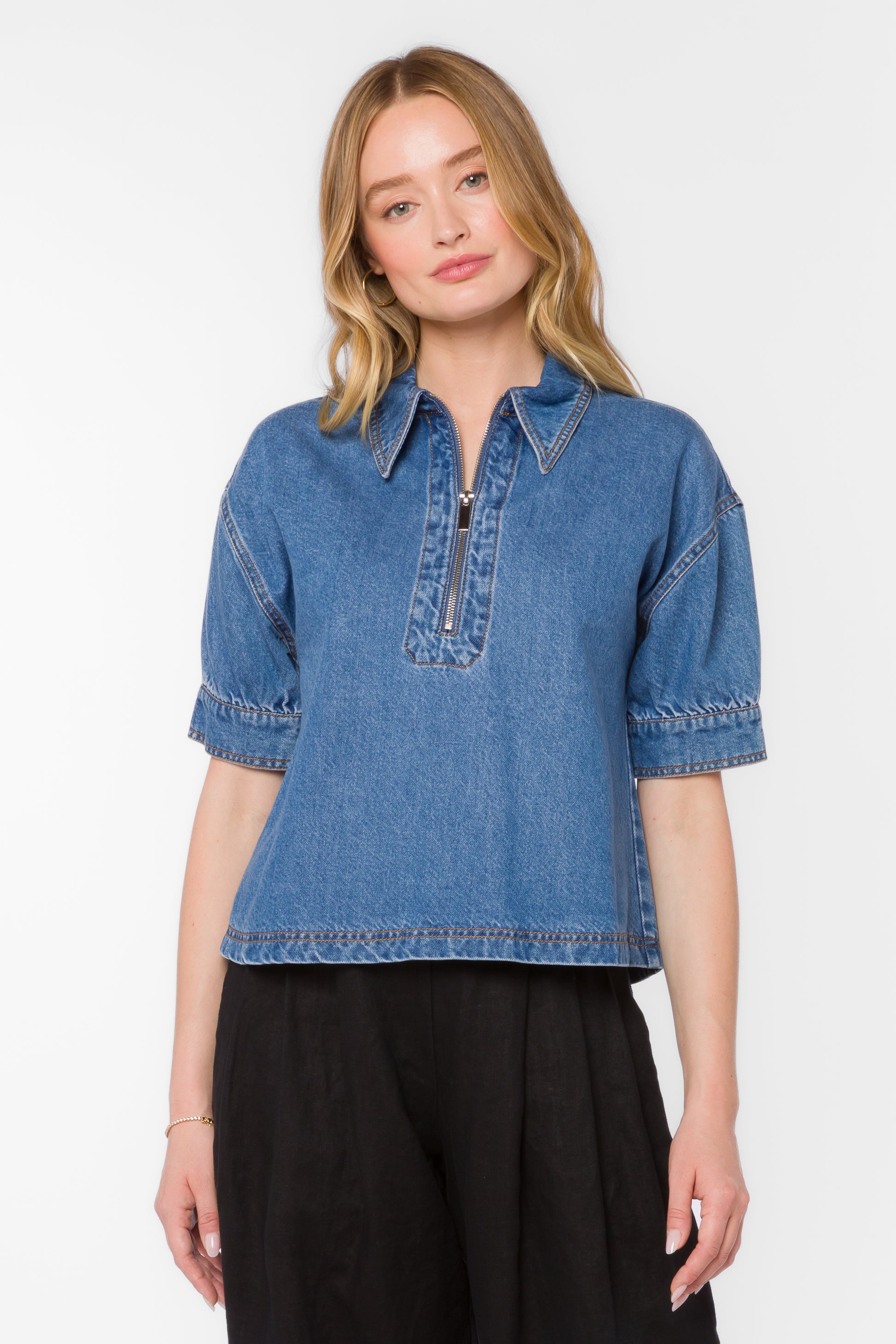 VELVET HEART ELVIE DENIM SHIRT - MEDIUM WASH