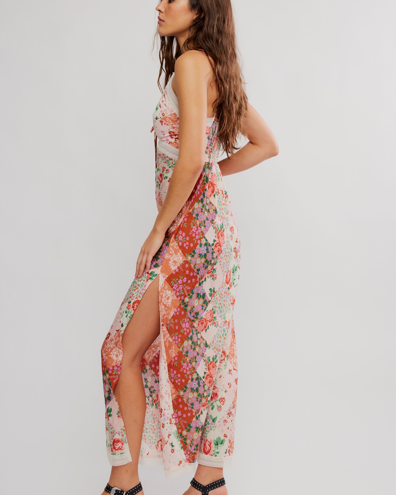FREE PEOPLE DAISY FIELDS MAXI DRESS - BROWN COMBO