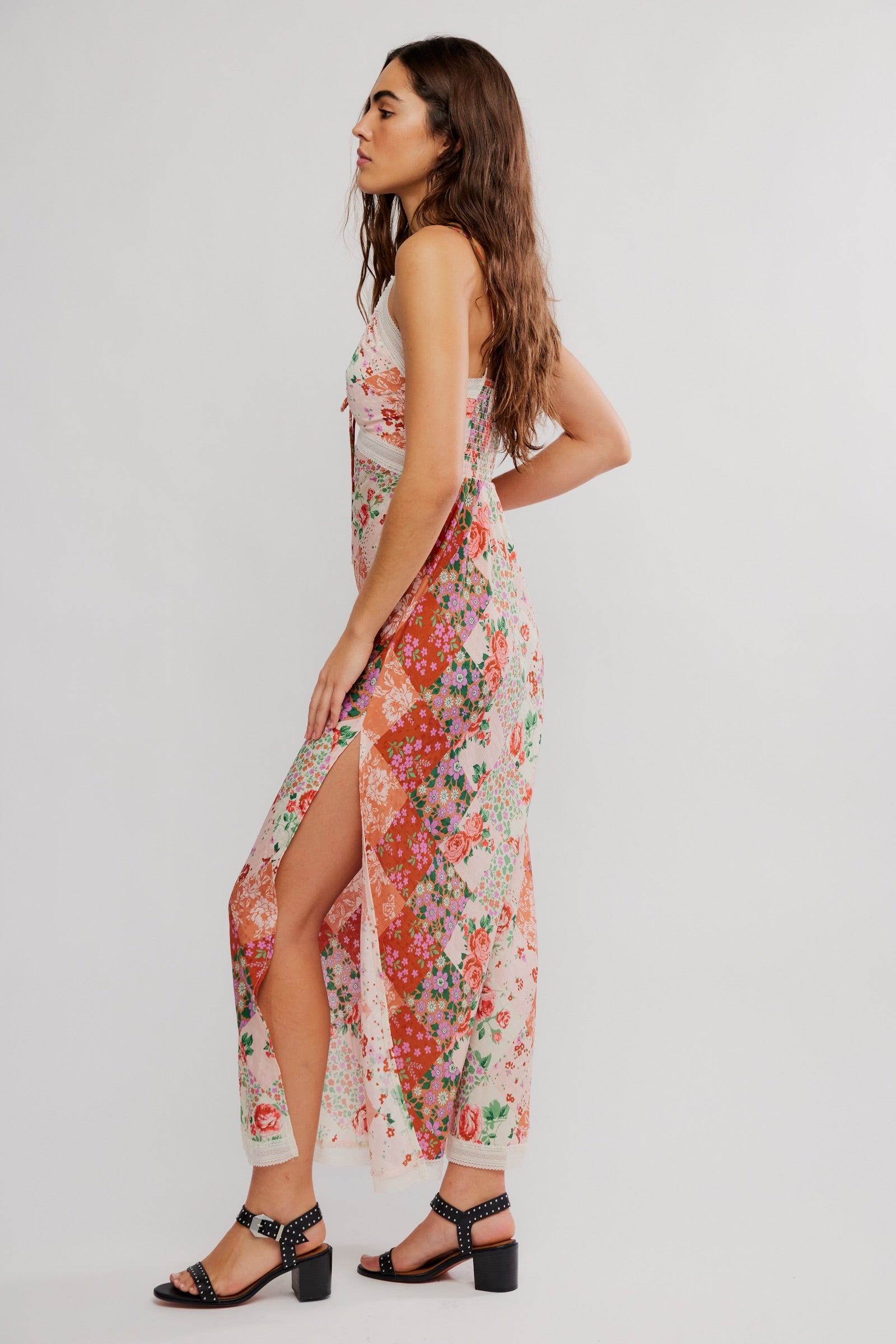 FREE PEOPLE DAISY FIELDS MAXI DRESS - BROWN COMBO
