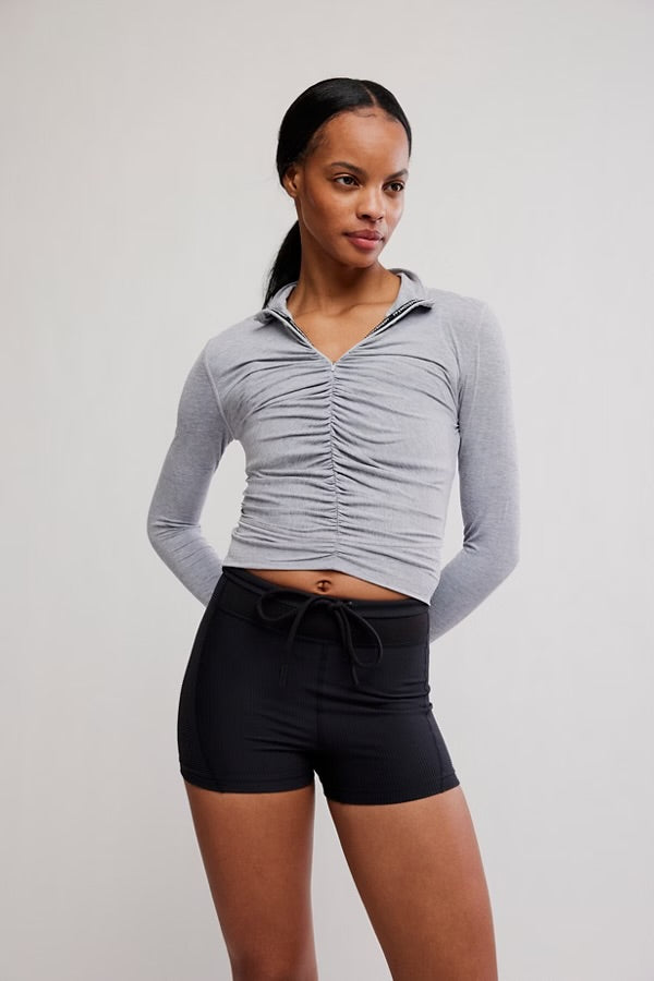 FREE PEOPLE TEMPO RUCHED HALF ZIP PULLOVER - HEATHER GREY