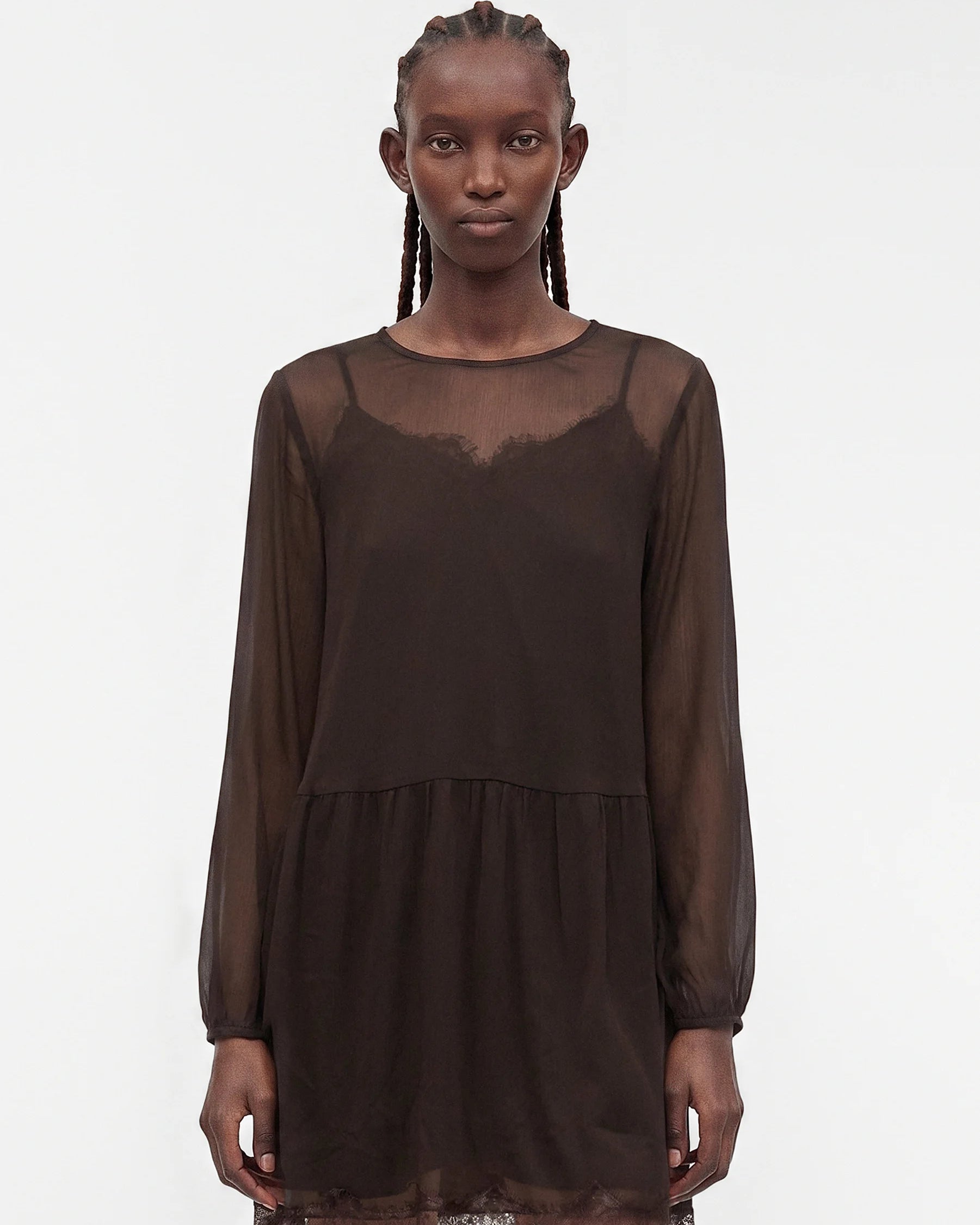 VM LALIE LS LACE DRESS - CHOCOLATE TORTE