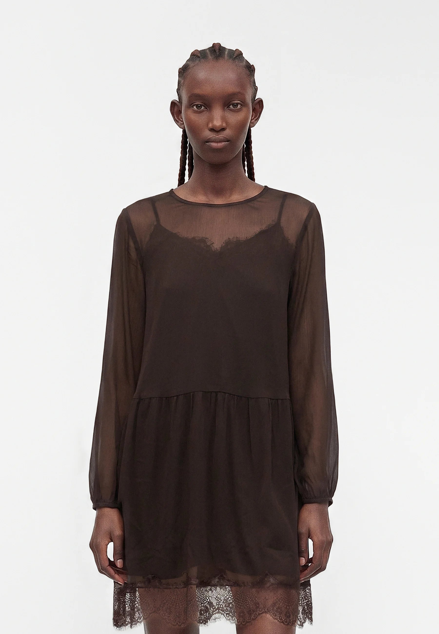 VM LALIE LS LACE DRESS - CHOCOLATE TORTE