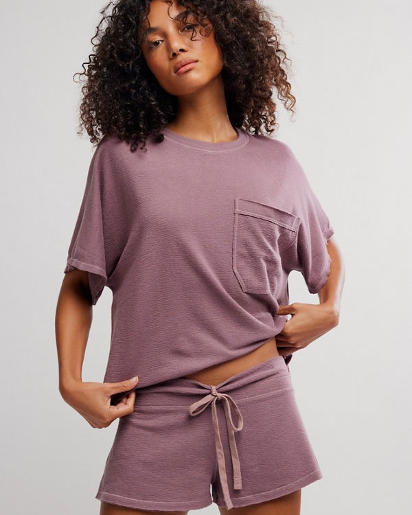FREE PEOPLE STAYCATION SLEEP SHORT - ELDERBERRY TEA