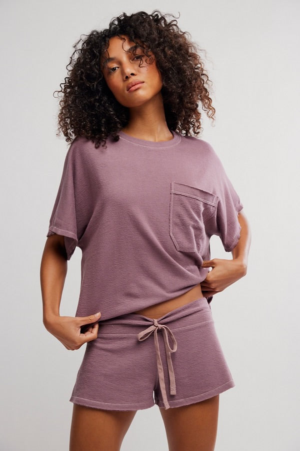 FREE PEOPLE STAYCATION SLEEP SHORT - ELDERBERRY TEA