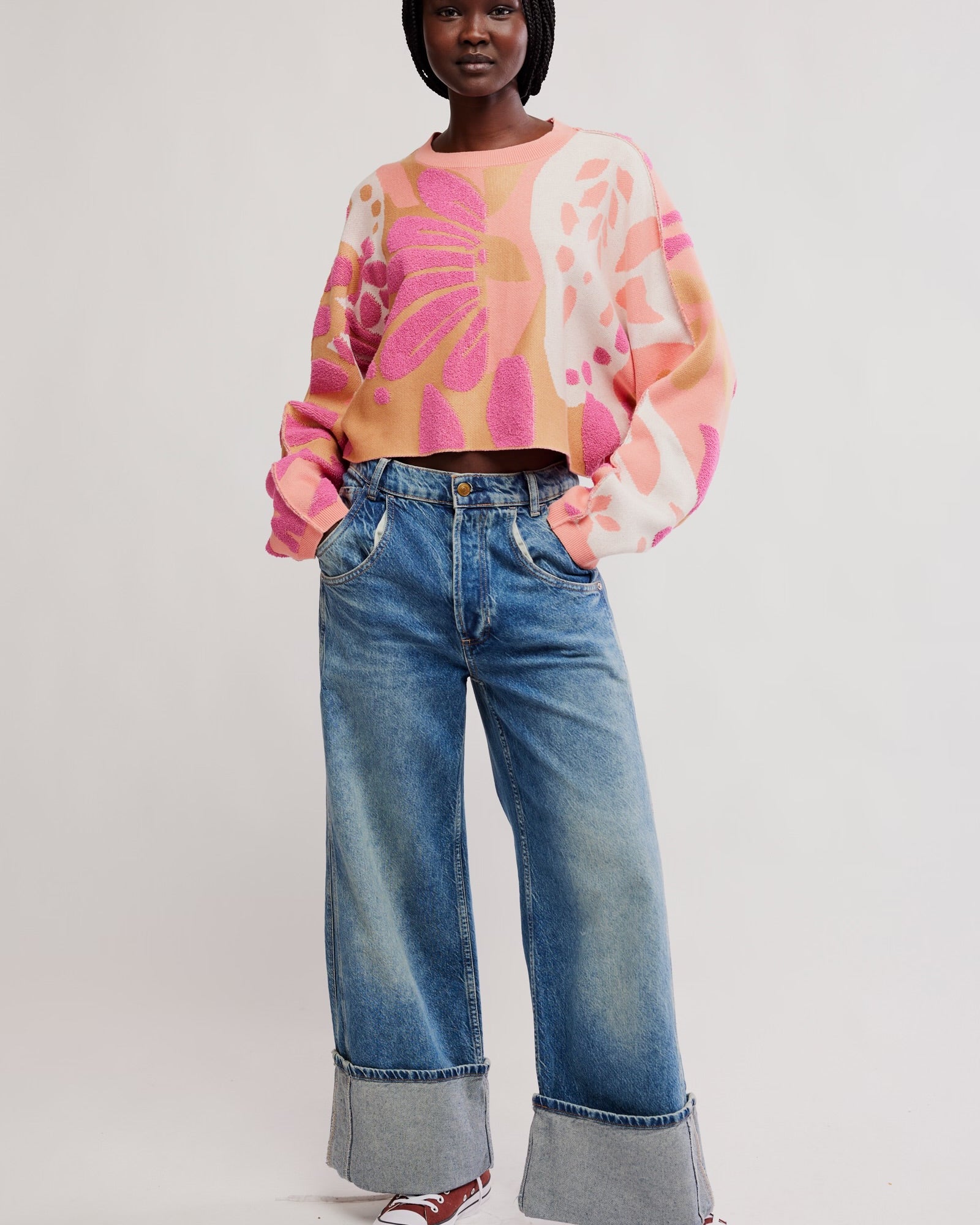 FREE PEOPLE MIA PULLOVER - CORAL KISS COMBO