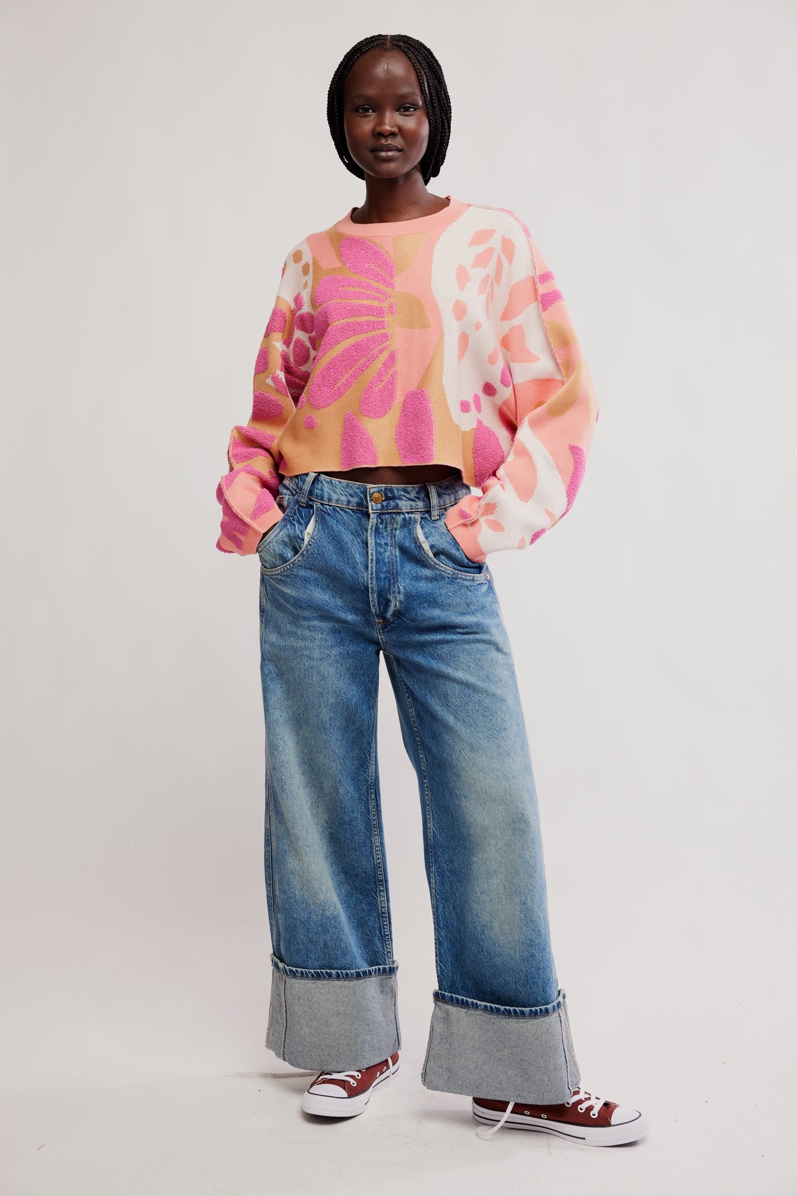 FREE PEOPLE MIA PULLOVER - CORAL KISS COMBO