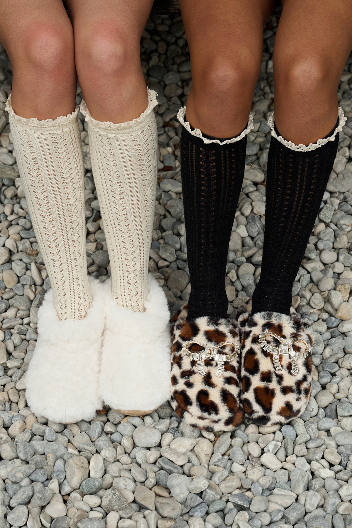 FREE PEOPLE MISTY NET POINTELLE TALL SOCKS - BLACK