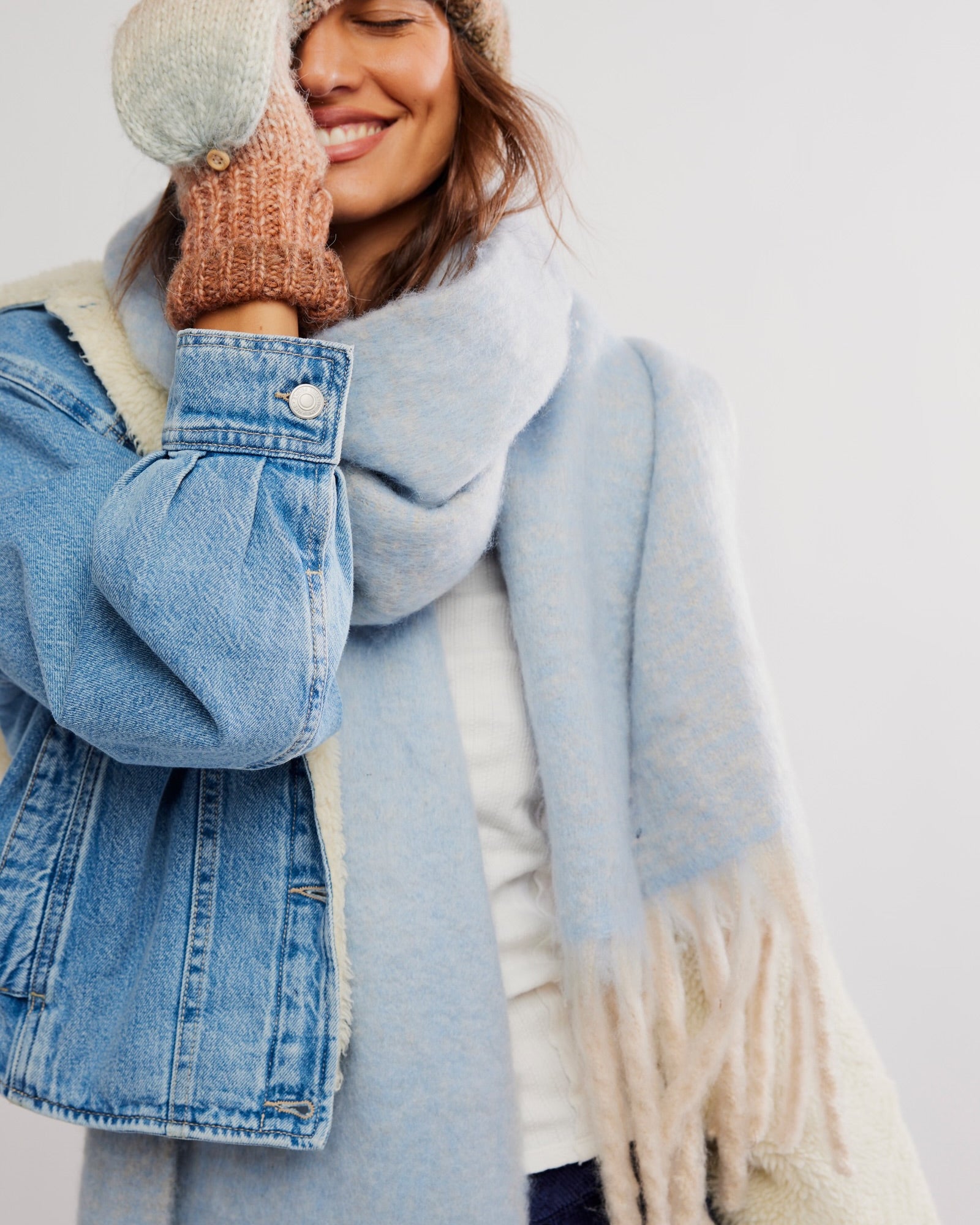 FREE PEOPLE WINTER CHILLS BLANKET SCARF - BLUE